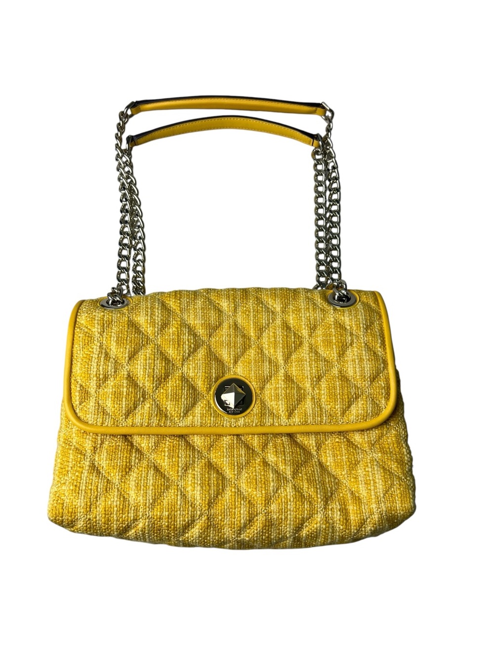 Kate Spade Natalia Tweed Medium Flap Gold Chaim Strap Shoulder Bag Purse
